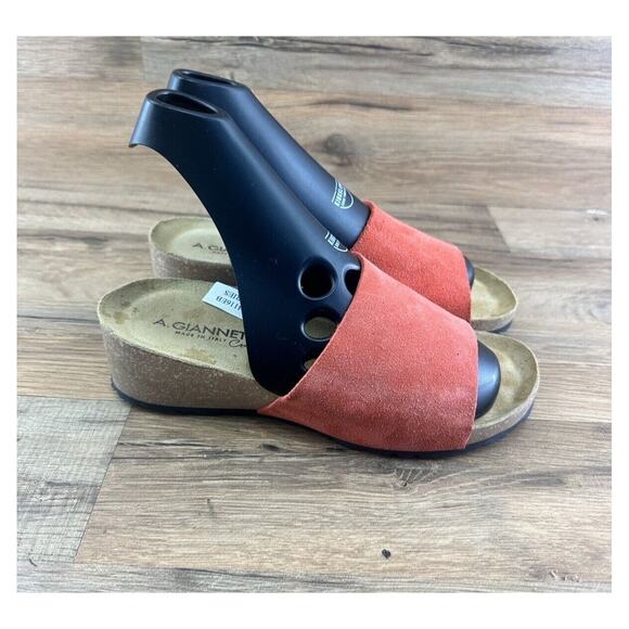 A. Giannetti Mirta Orange Leather Comfort Slide Shoes 7 Made in Italy - Picture 1 of 8